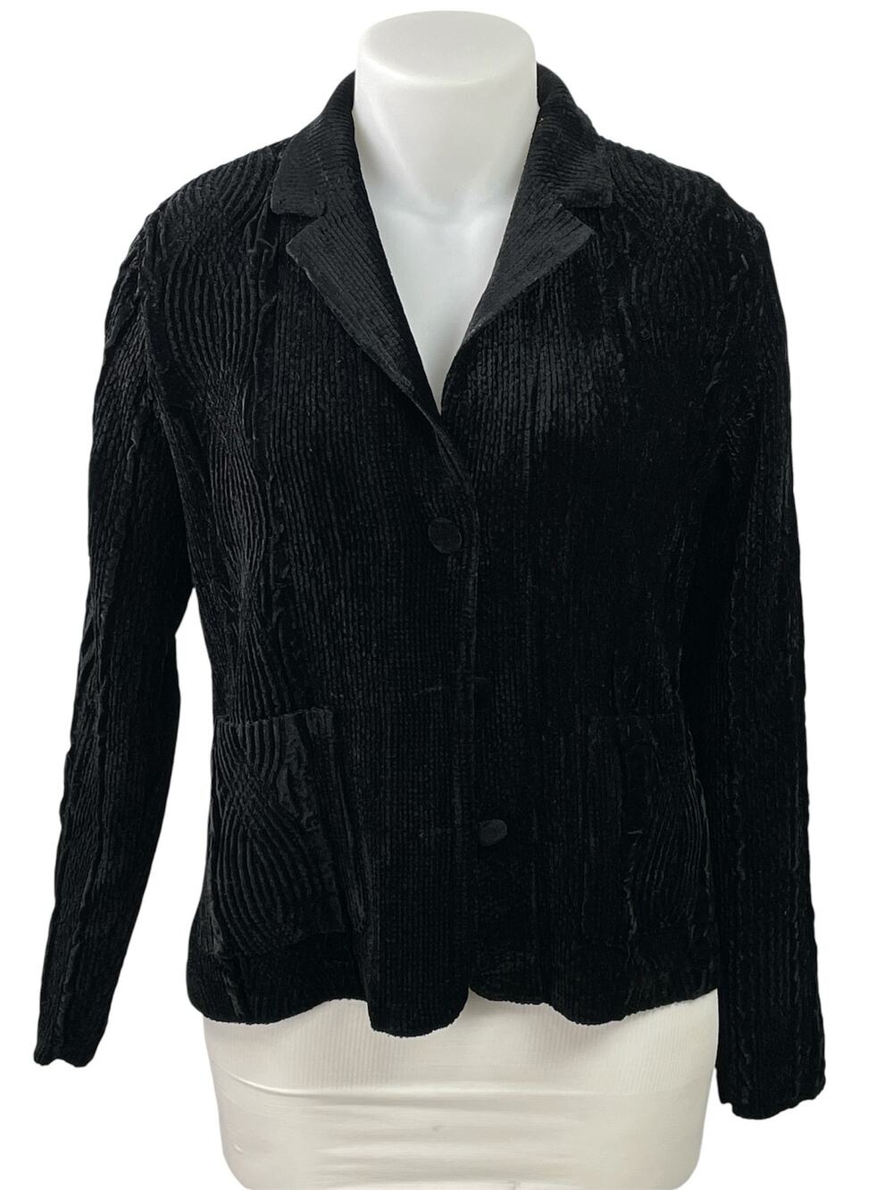 Sara Teabella Women's Black Velvet Velour Long Sleeve Button Down Shirt Top XL